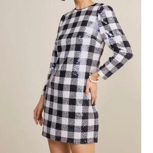 Vineyard Vines Buffalo Check Sequin Dress Gingham Navy Large NWT